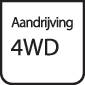 Zwart-witte sticker met de tekst 'Aandrijving Vierwielaandrijving', wat wijst op vierwielaandrijving.