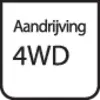 Zwart-witte sticker met de tekst 'Aandrijving Vierwielaandrijving', wat wijst op vierwielaandrijving.