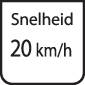 Een vierkant bord met de tekst 'Speed 20 km/u' geeft een snelheidsbeperking aan.