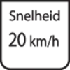 Een vierkant bord met de tekst 'Speed 20 km/u' geeft een snelheidsbeperking aan.