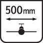 Symbool van een vliegtuig met een breedte-aanduiding van 500 mm, twee pijlen wijzen zijdelings naar buiten.