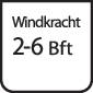 Bord met de tekst 'Windsterkte 2-6 bft', zwarte tekst op een witte achtergrond.