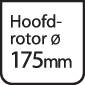 Witte achtergrond met de tekst 'Hoofdrotor ø 175 mm'.