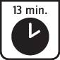 Een pictogram toont een klok die 13 minuten aangeeft, met de tekst '13 min.'