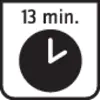 Een pictogram toont een klok die 13 minuten aangeeft, met de tekst '13 min.'