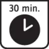 Een symbool toont een gestileerde klok in een cirkel, die ongeveer op 11:50 uur staat, met de tekst '70 min.' bovenaan.