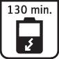 'Batterijsymbool met pijl naar beneden, aanduiding: 130 min.'