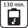 'Batterijsymbool met pijl naar beneden, aanduiding: 130 min.'