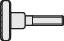 Een metalen pen met een platte schijf aan het uiteinde, gebruikt voor het vastzetten of verbinden van componenten in machines.