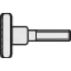 Een metalen pen met een platte schijf aan het uiteinde, gebruikt voor het vastzetten of verbinden van componenten in machines.