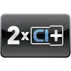 Symbool '2x CI+' op zwarte achtergrond, dat wijst op ondersteuning voor twee Common Interface Plus-modules.