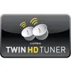 'TWIN HD TUNER' Beeld toont twee satellietschotels met draadloze signalen. Tekst: '2x DVB-S'.