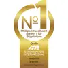 Gouden badge met opschrift 'Nr. 1 - Philips is 's werelds nummer 1 voor strijkijzers. Bron: Euromonitor International, marktaandeel 2021'.
