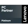 Logo van het merk Lenovo, zwarte tekst 'Lenovo' op een witte achtergrond, links een grijs-beige vlak.