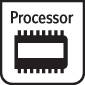 'Processor'-symbool: Zwart op witte achtergrond, toont een gestileerd computerchip-ontwerp.