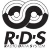 Zwart-wit logo van het 'Radio Data Systeem (RDS)' met twee verbonden cirkels en tekst eronder.