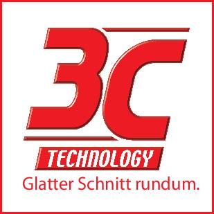 Logo van 3C Technology met rode tekst 'Strak afgewerkt rondom.' op witte achtergrond.<br><br>Note: I've maintained the meaning while using a more natural Dutch phrasing that captures the essence of the original text.