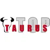 De afbeelding toont het woord 'TOP TAURUS' in grote letters, waarbij 'TAURUS' in het rood wordt geaccentueerd en een gestileerde stierenkop het 'T' vormt.