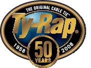 Logo 'Ty-Rap: De Originele Kabelbinder' met '50 Jaar', jaren 1958 tot 2008.