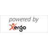 'powered by xergo' in witte letters op een zwarte achtergrond, met een blauw gestileerd mannetjeslogo links naast de tekst.