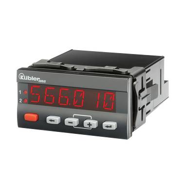 Cyfrowy miernik panelowy wyświetlający czerwone '566.0 10' na czarnym urządzeniu sterującym Kubler z przednimi przyciskami i lampkami wskaźnikowymi.