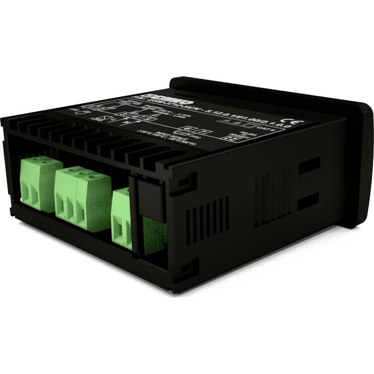 Elektroniczne urządzenie w kolorze czarnym z zielonymi złączami, używane do elektrycznego prowadzenia przewodów. Informacje o marce i modelu są widoczne u góry.