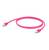 Różowy kabel Ethernet z dwoma wtyczkami RJ45 na końcach, na jasnym tle. Odpowiedni do połączeń sieciowych.