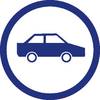 Niebieskie okrągłe oznakowanie drogowe z białym tłem, przedstawiające symbol samochodu, wskazuje na strefę ruchu samochodowego.