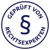 Koło z dużym znakiem paragrafu pośrodku. Tekst brzmi: 'Sprawdzone przez ekspertów prawa'