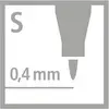 Symbol końcówki pisaka z napisem: 0,4 mm, rozmiar S.