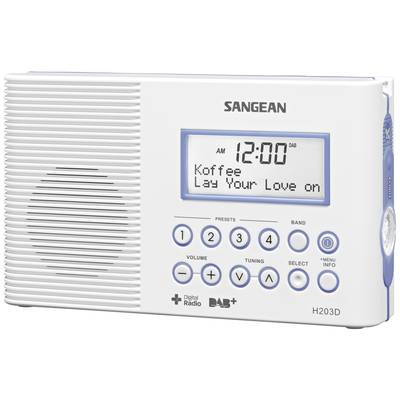 Radio prysznicowe Sangean H203 DAB+, fale metrowe (VHF) latarka kieszonkowa, wodoodporny biały