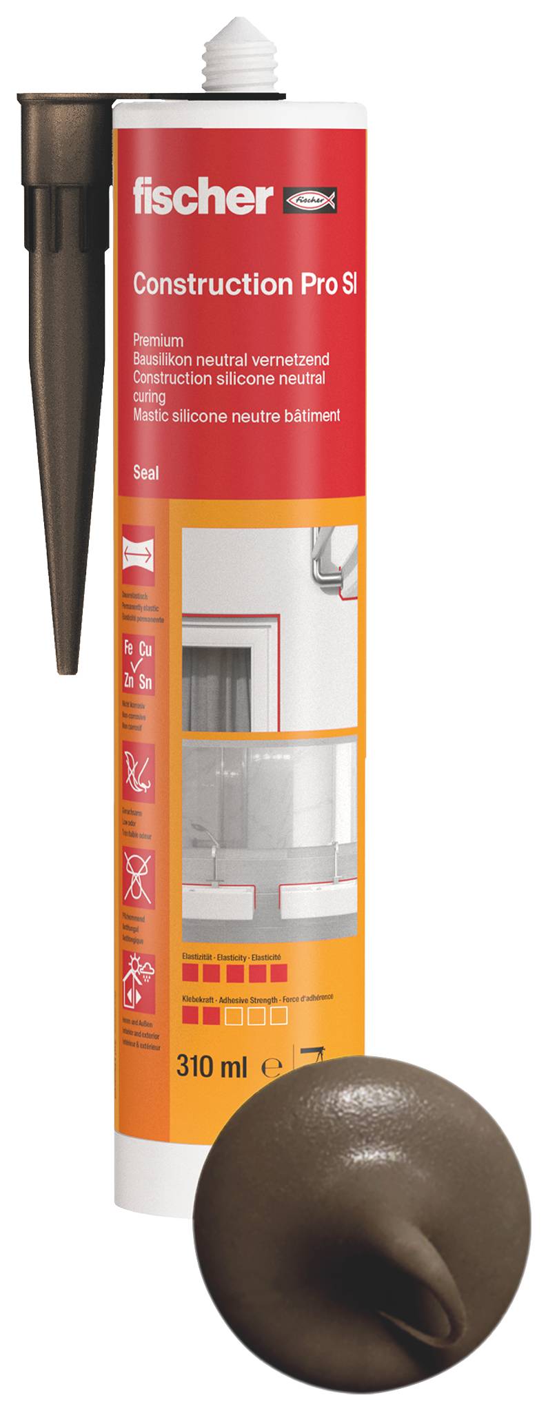 Niskozapachowy silikon budowlany klasy premium DBSA o wysokim spektrum przyczepności Fischer 053093, 310 ml