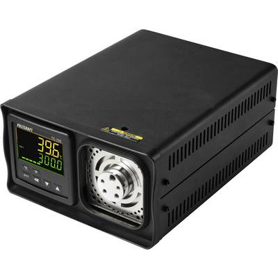 Urządzenie Voltcraft TC-150 w kolorze czarnym z cyfrowym wyświetlaczem pokazującym 39,6 i 30,0, przedni okrągły złącze, na białym tle.