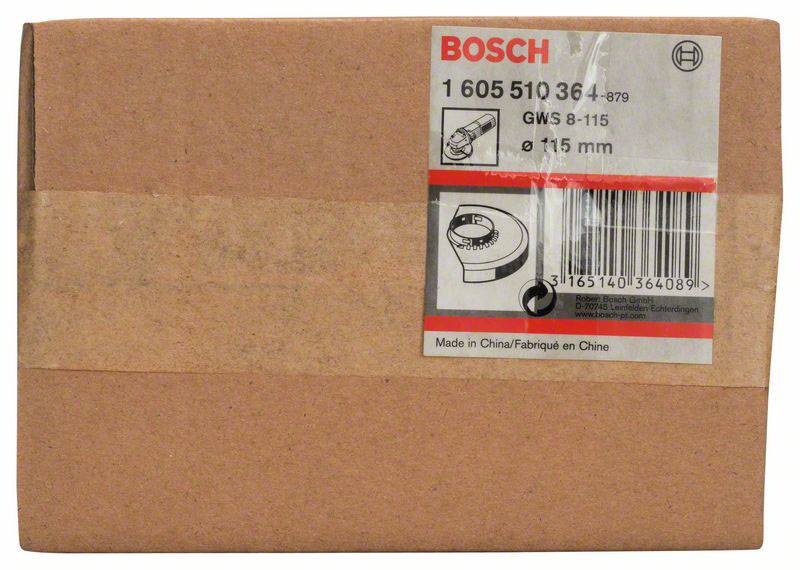 Brązowe pudełko z logo Bosch. Przedstawia ilustrację szlifierki kątowej, model 'GWS 8-115', o średnicy 115 mm.