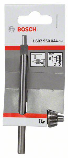 Opakowanie adaptera uchwytu wiertarskiego Bosch. Pokazuje adapter i małe koło zębate. Napis: '6mm' i 'Z 12'.