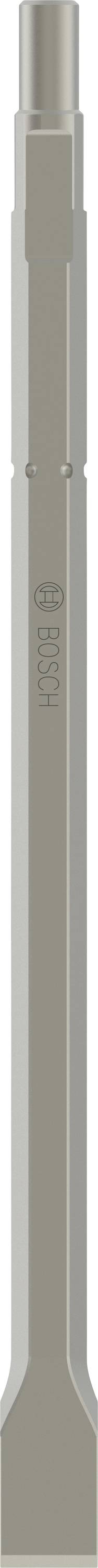 Srebrny cylindryczny metalowy element, smukły i długi, o gładkiej powierzchni. Prawdopodobnie część przemysłowa lub narzędzie.