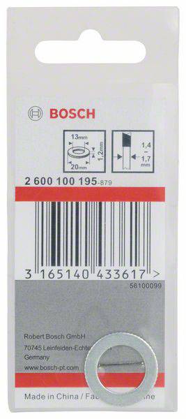 Opakowanie podkładki Bosch z kodem produktu, kodem kreskowym i informacjami o rozmiarze. Wyprodukowano w Chinach przez Robert Bosch GmbH.