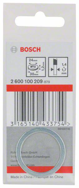Opakowanie podkładek Bosch, 24 mm średnicy zewnętrznej, 12 mm średnicy wewnętrznej, wykonane z metalu. Zawiera kod kreskowy i informacje producenta.