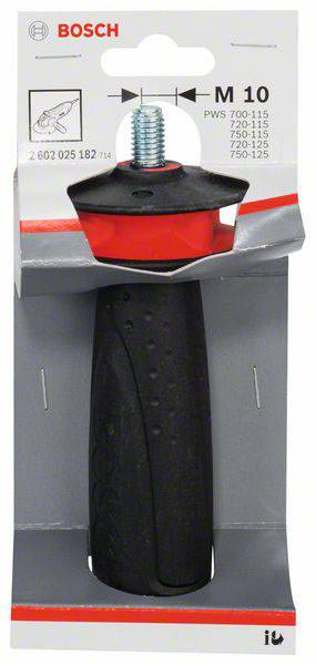 Części zamienne Bosch, gwint M10, do szlifierki kątowej PWS 700-115, 730-115, 750-115, 750-125, przedstawiające część uchwytu w opakowaniu.