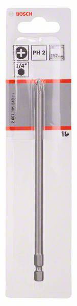 Opakowanie z bitem wkrętakowym Bosch PH2, długość 152 mm, napęd 1/4 cala, do precyzyjnego wkręcania.