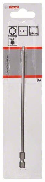Bit wkrętakowy Bosch T15, długość 152 mm, uchwyt 1/4 cala, długi bit do wkrętarek w opakowaniu, odpowiedni do prac śrubowych.