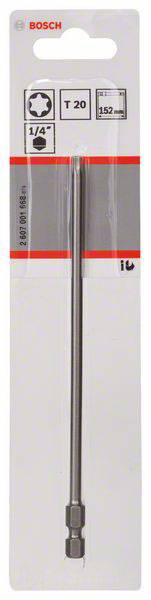 Bit do wkrętarki Bosch, typ T20, długość 152 mm, do stosowania z mocowaniem 1/4 cala, w przezroczystym opakowaniu.