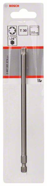Bit Bosch T 30, długość 152 mm, mocowanie 1/4 cala, pakowany w przezroczystej plastikowej osłonce.