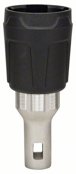 Czarny adapter z metalową podstawą i kwadratowym wycięciem, odpowiedni do gniazd elektrycznych lub połączeń narzędziowych.