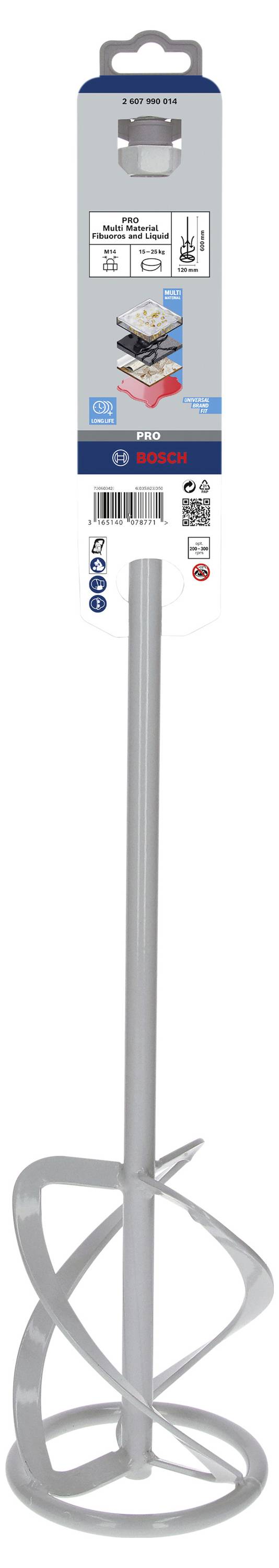 Міксер для дрилів, 120 мм, 600 мм, 15-25 кг, M14, вниз Електроінструменти Bosch Аксесуари Bosch 2607990014 1 шт.