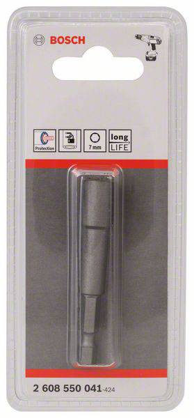 Opakowanie uchwytu magnetycznego Bosch, rozmiar 7 mm, z ikonami ochrony i długiej żywotności, numer artykułu 2 608 550 041.