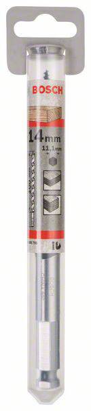 Wiertło Bosch, średnica 14 mm, odpowiednie do betonu. Opakowanie przedstawia logo marki i specyfikacje produktu.