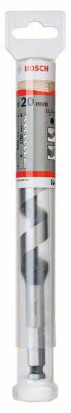 Wiertło Bosch zapakowane, o średnicy 20 mm, przeznaczone do betonu, widoczne przez przezroczyste opakowanie z tworzywa sztucznego.