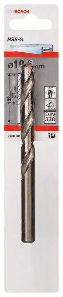 Wiertło marki Bosch, HSS-G, średnica 10,5 mm, długość 133 mm, odpowiednie do prac metalowych.