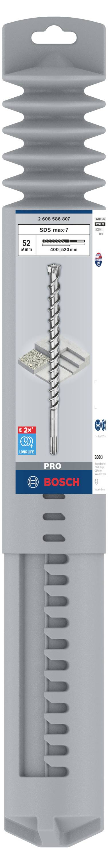 Opakowanie wiertła do betonu 'Bosch Concrete Drill Bit' z informacjami o produkcie i zdjęciem wiertła przeznaczonego do betonu.